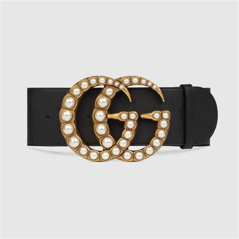 gucci leather belt with pearl double g buckle black leather|Gucci Double G belt women's.